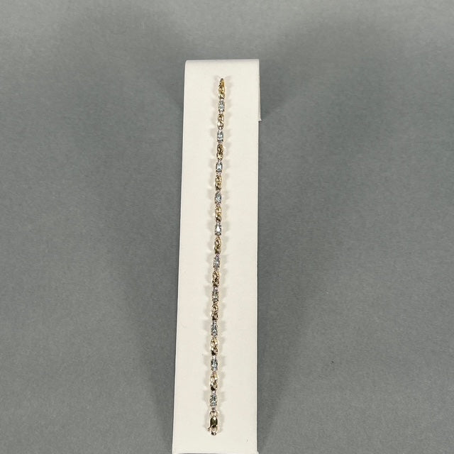 10K Yellow Gold Diamond Accent Aquamarine Tennis Bracelet; 7"; 2.7DWT