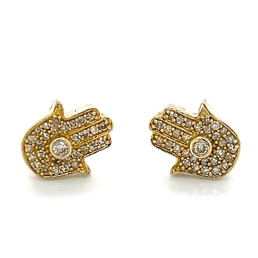 10K Yellow Gold Diamond Hamsa Stud Earrings; 0.10CTW; 1.7g