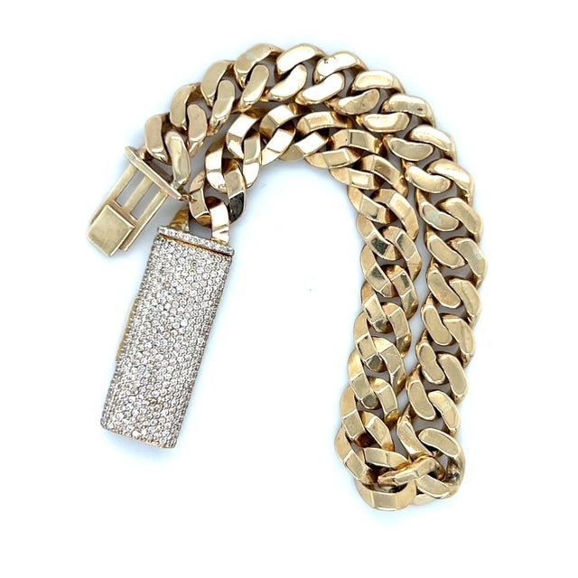 10K Yellow Gold Diamond 9" Cuban Bracelet; 0.75CTW; 35.6g