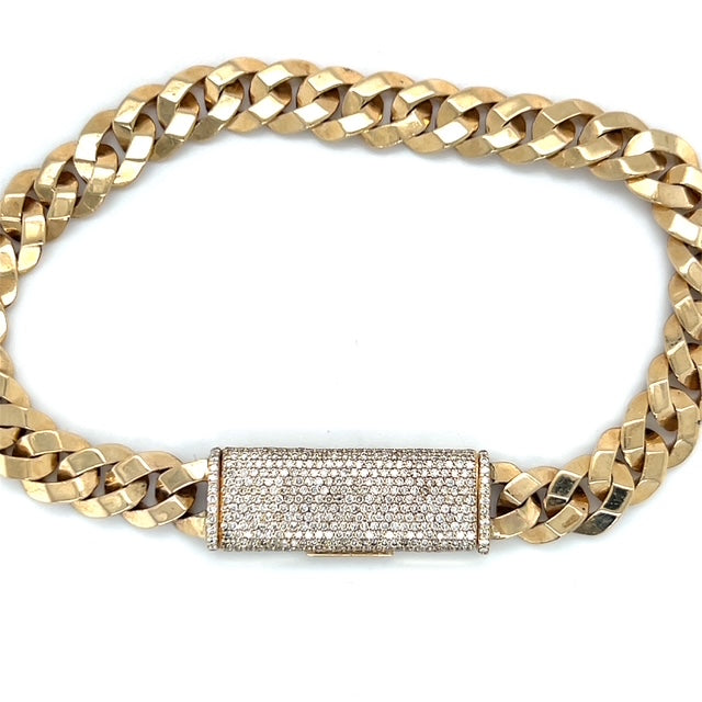 10K Yellow Gold Diamond 9" Cuban Bracelet; 0.75CTW; 35.6g