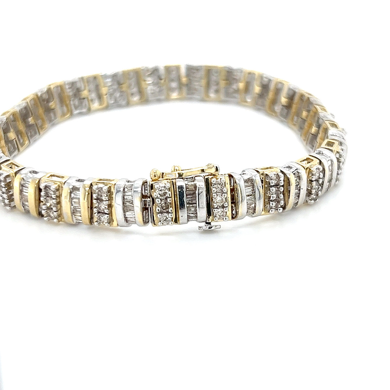14K Two-Tone Gold Diamond Bracelet; 7.5"; 3.0CTW