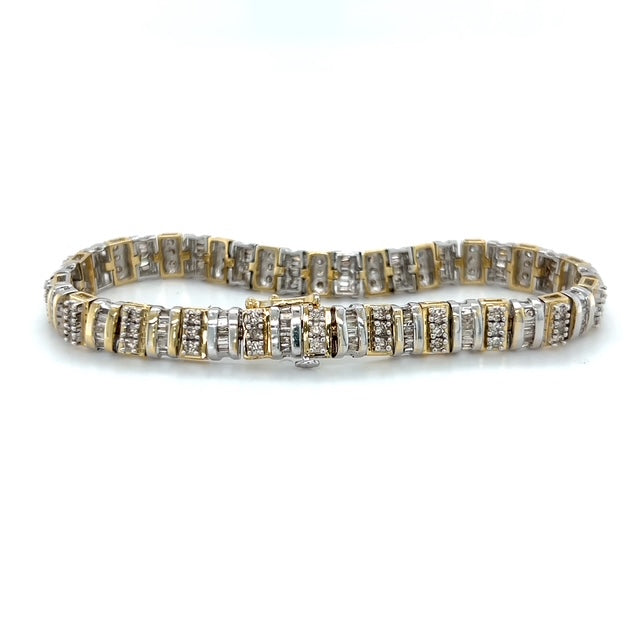 14K Two-Tone Gold Diamond Bracelet; 7.5"; 3.0CTW