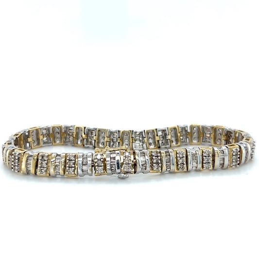 14K Two-Tone Gold Diamond Bracelet; 7.5"; 3.0CTW