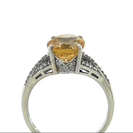 10K White Gold Diamond Citrine Lady's Fashion Ring; 1.8DWT; Size 7