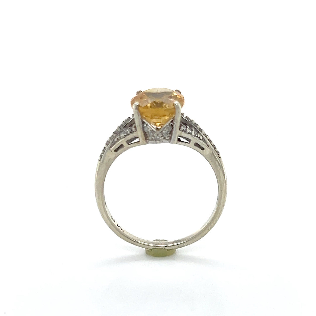 10K White Gold Diamond Citrine Lady's Fashion Ring; 1.8DWT; Size 7