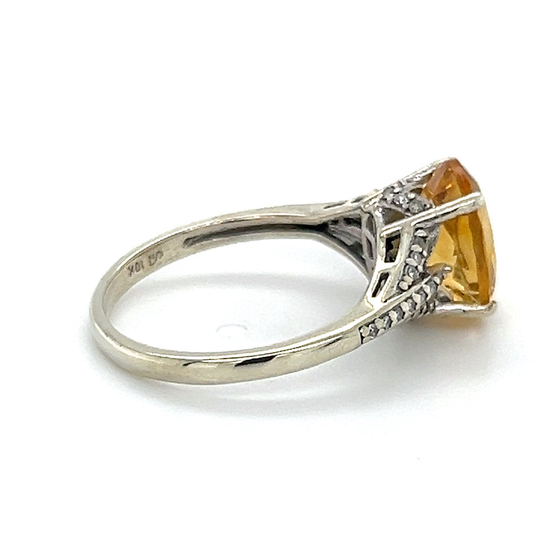 10K White Gold Diamond Citrine Lady's Fashion Ring; 1.8DWT; Size 7
