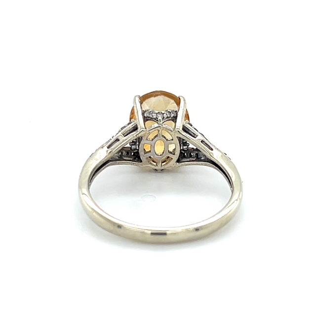 10K White Gold Diamond Citrine Lady's Fashion Ring; 1.8DWT; Size 7