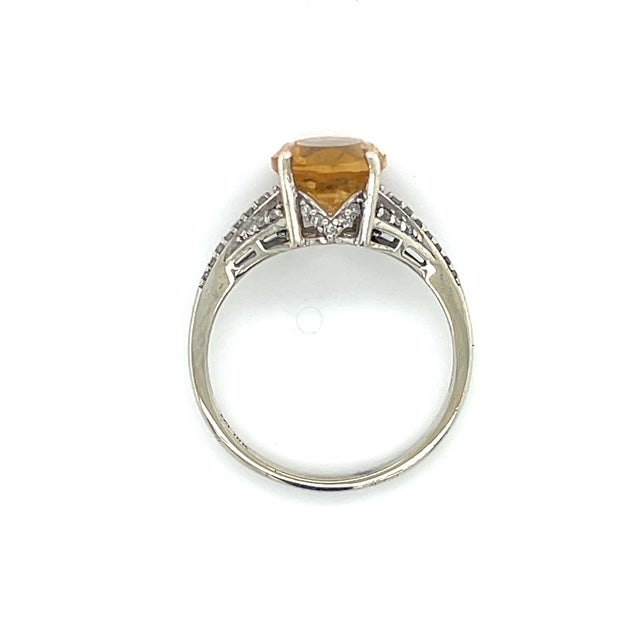 10K White Gold Diamond Citrine Lady's Fashion Ring; 1.8DWT; Size 7