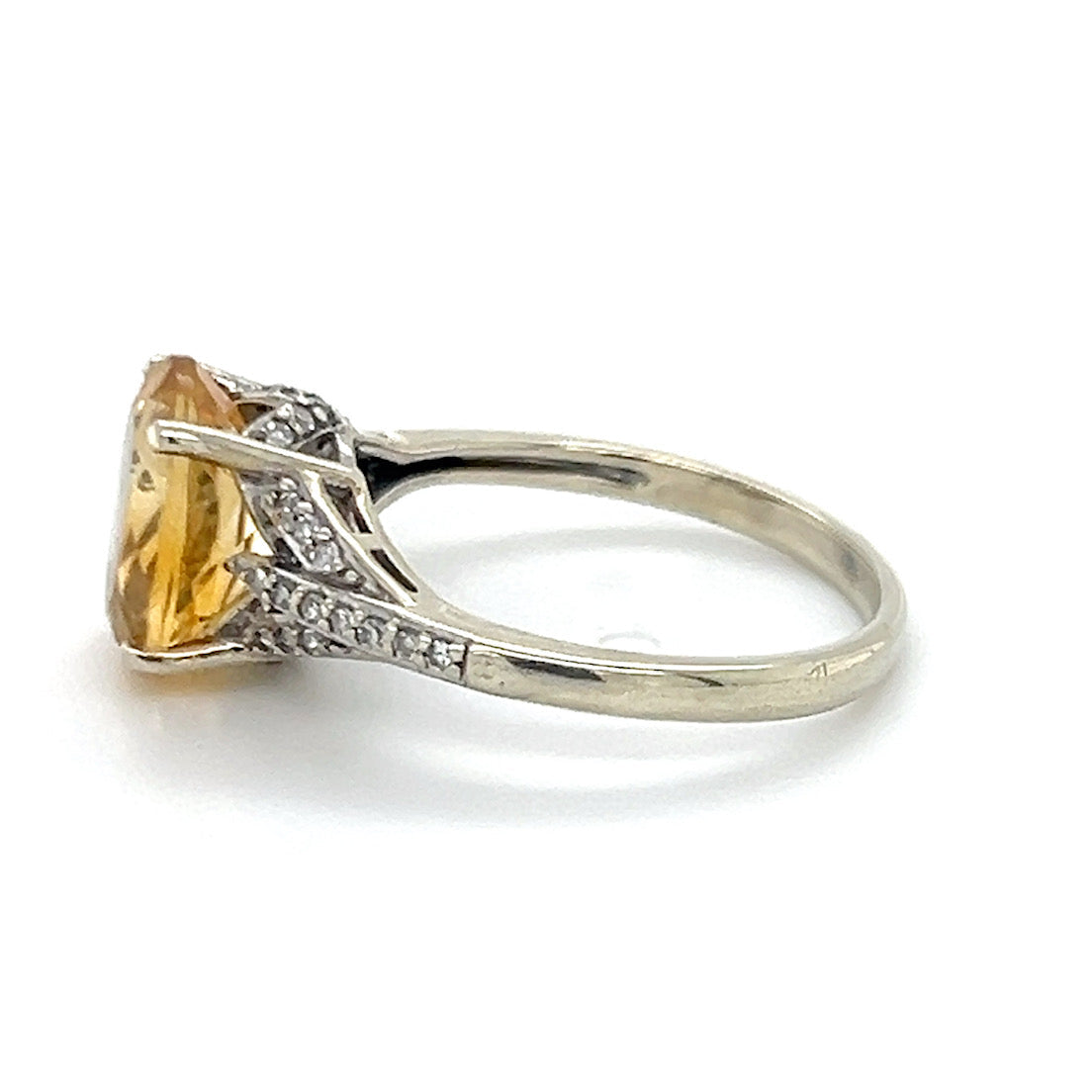 10K White Gold Diamond Citrine Lady's Fashion Ring; 1.8DWT; Size 7