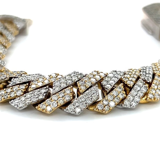 10K Three-Tone Diamond 8" Cuban Bracelet; 15.0CTW; 85.8g