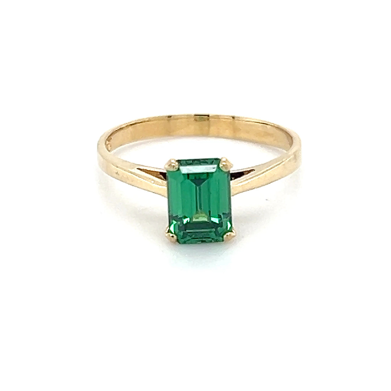 10K Yellow Gold Synthetic Emerald Lady's Fashion Ring; 1.3DWT; Size 6