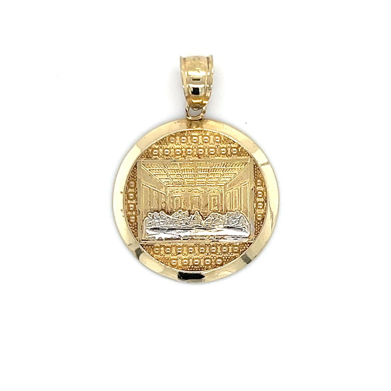 10K Two-Tone Gold Last Supper Round Pendant; 1.2DWT; 1.8g