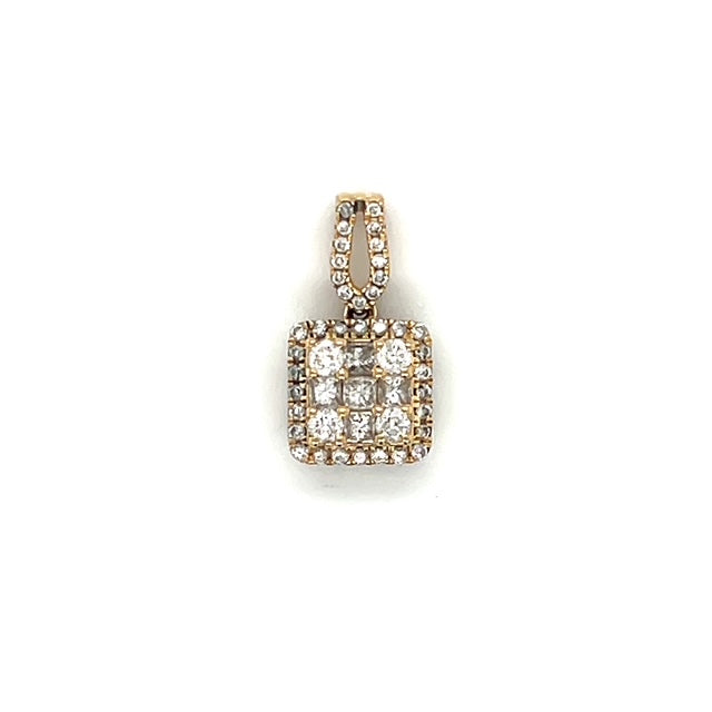 14K Yellow Gold Diamond Square Pendant; 0.40CTW; 1.4g