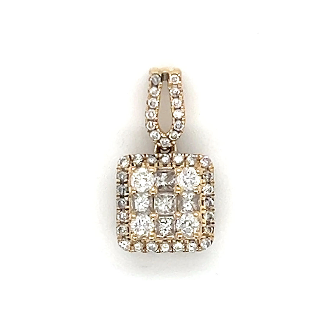 14K Yellow Gold Diamond Square Pendant; 0.40CTW; 1.4g