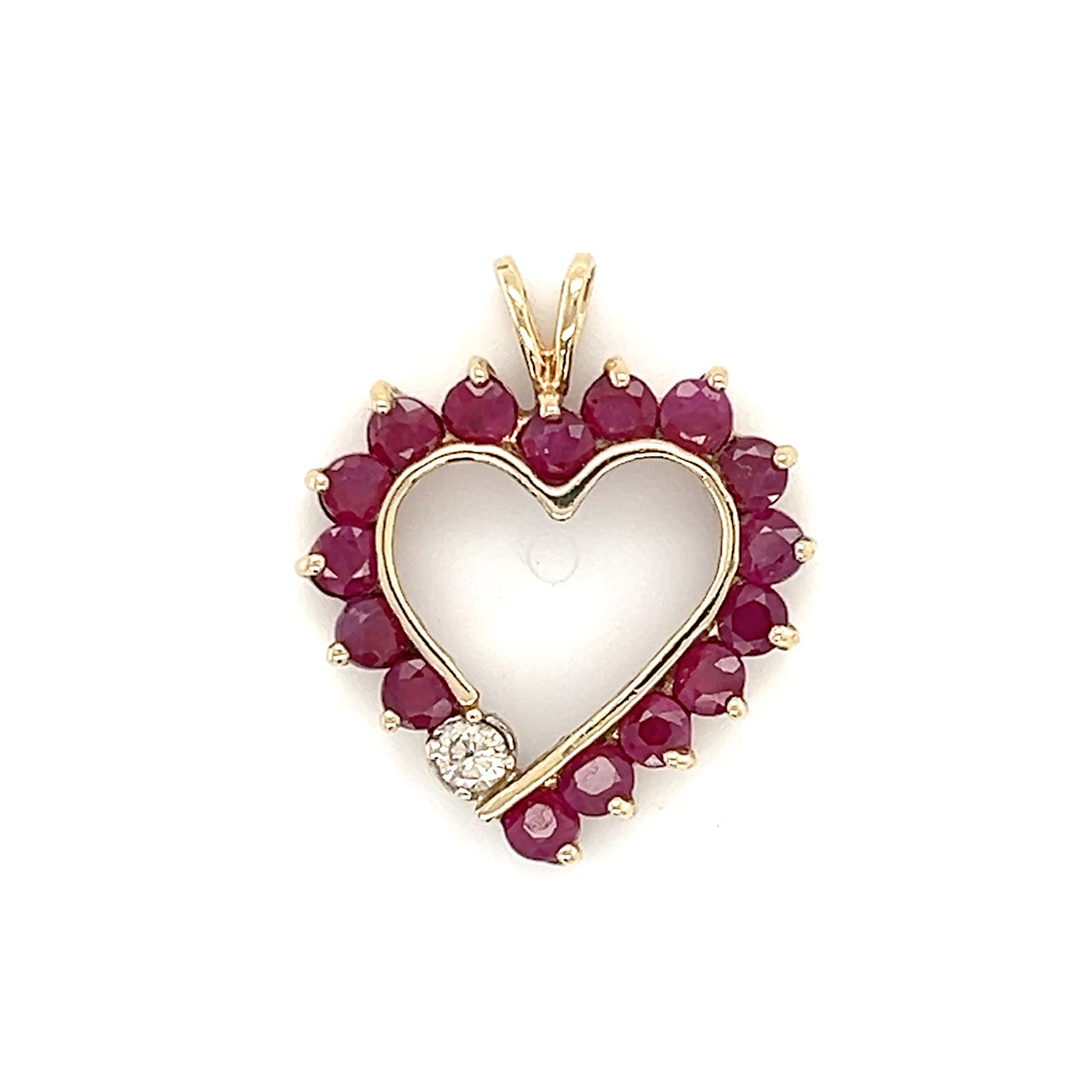 10K Yellow Gold Diamond Ruby Heart Pendant; 0.20CTW; 2.4g