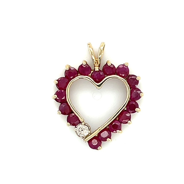 10K Yellow Gold Diamond Ruby Heart Pendant; 0.20CTW; 2.4g