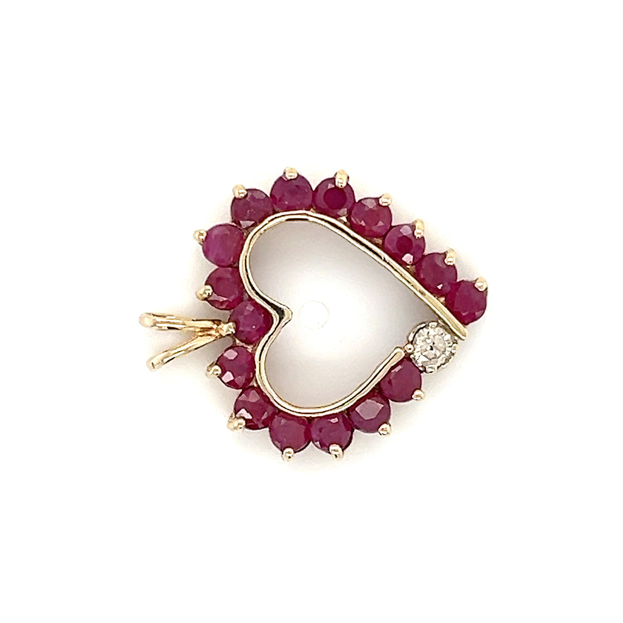 10K Yellow Gold Diamond Ruby Heart Pendant; 0.20CTW; 2.4g