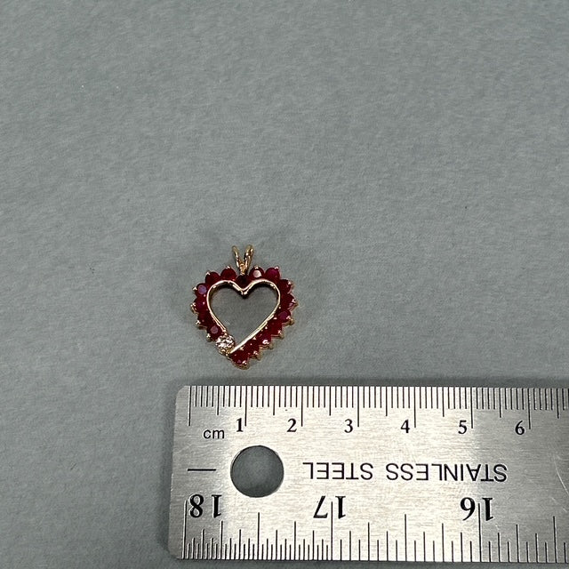 10K Yellow Gold Diamond Ruby Heart Pendant; 0.20CTW; 2.4g