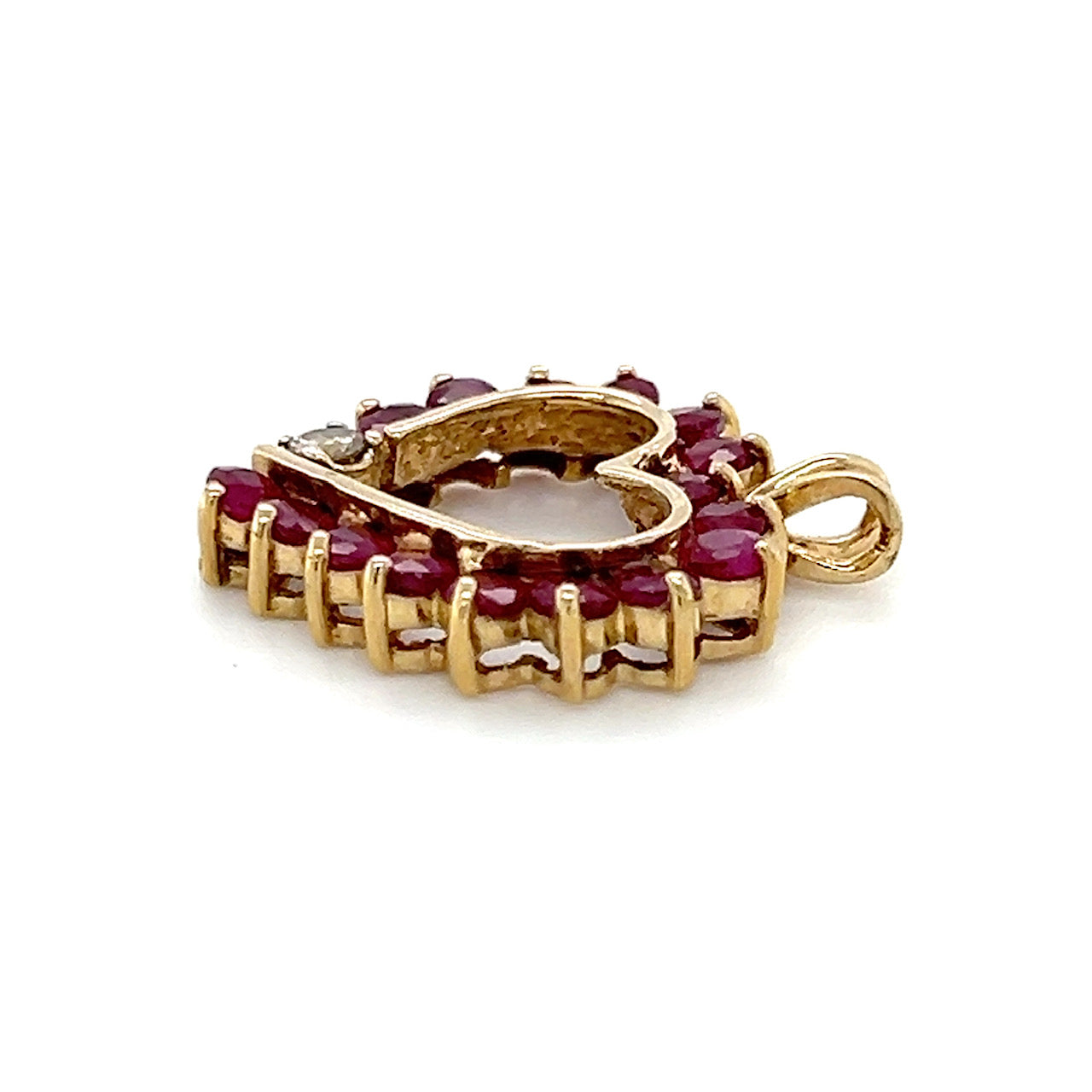 10K Yellow Gold Diamond Ruby Heart Pendant; 0.20CTW; 2.4g
