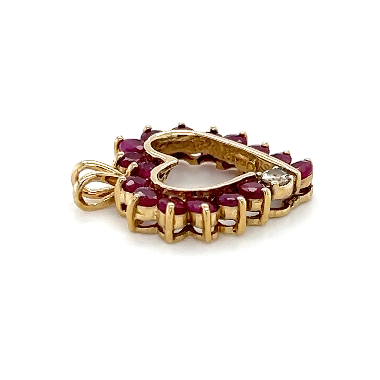 10K Yellow Gold Diamond Ruby Heart Pendant; 0.20CTW; 2.4g