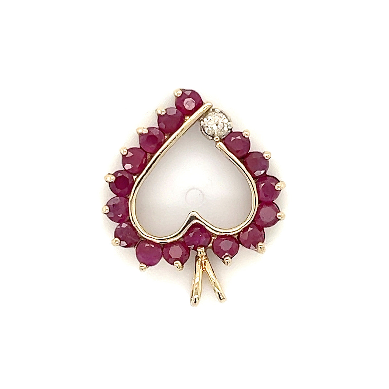 10K Yellow Gold Diamond Ruby Heart Pendant; 0.20CTW; 2.4g
