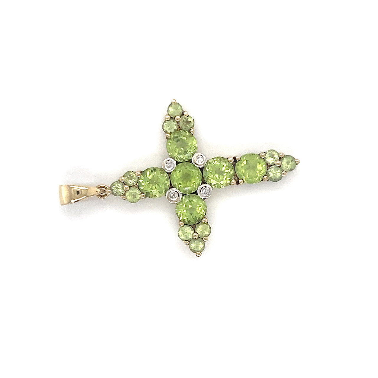 14K Yellow Gold Diamond Accent & Peridot Cross Pendant; 2.3DWT