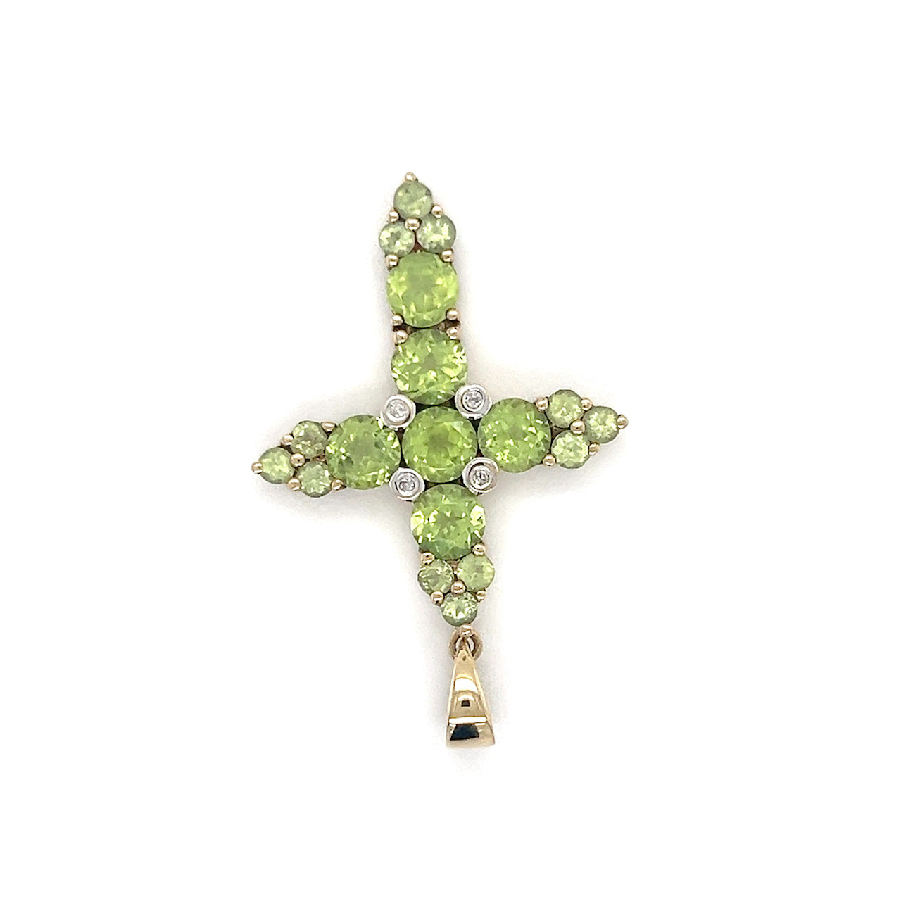 14K Yellow Gold Diamond Accent & Peridot Cross Pendant; 2.3DWT