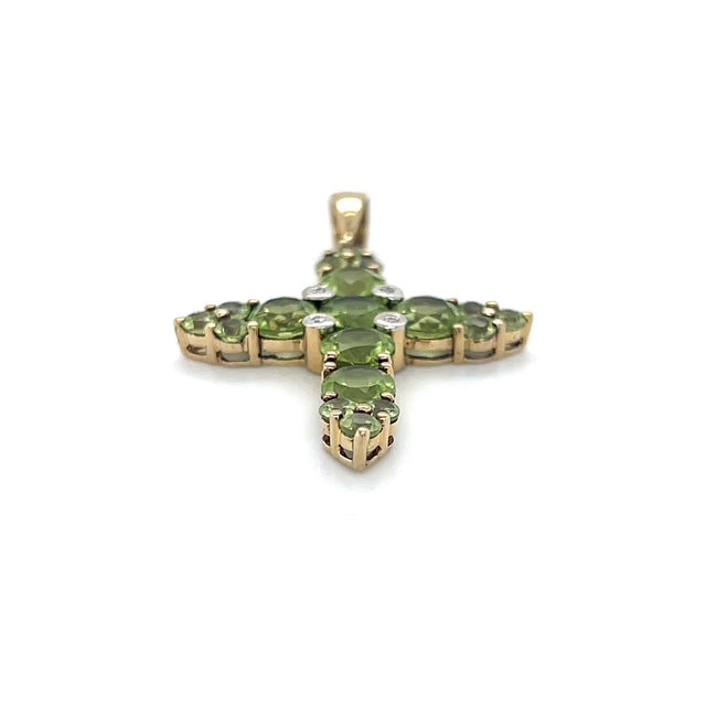 14K Yellow Gold Diamond Accent & Peridot Cross Pendant; 2.3DWT