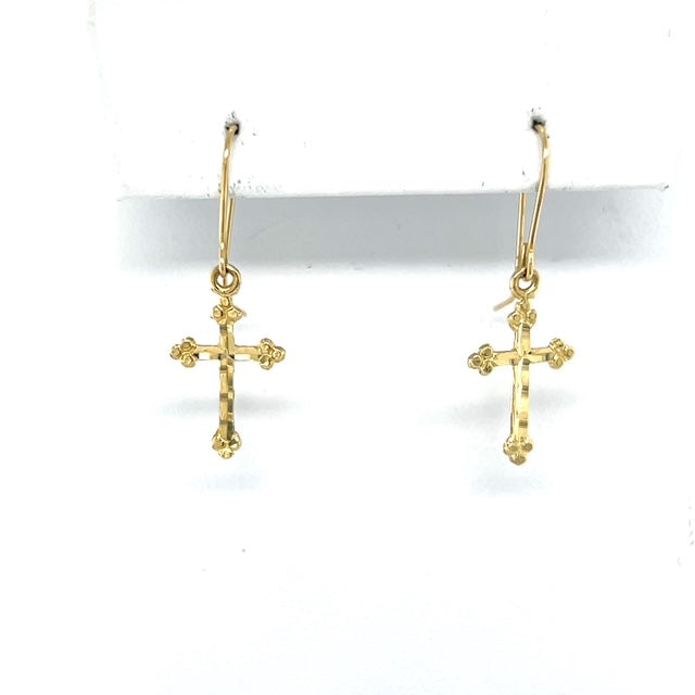 14K Yellow Gold Cross Earrings; 0.4DWT; 0.7g