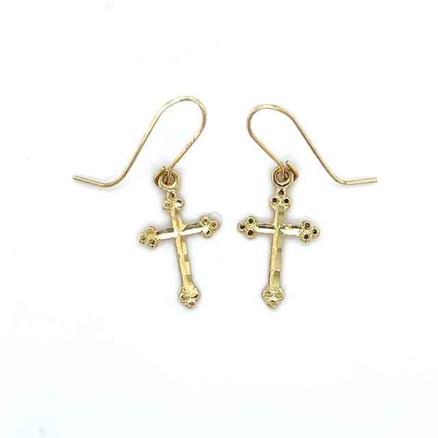 14K Yellow Gold Cross Earrings; 0.4DWT; 0.7g