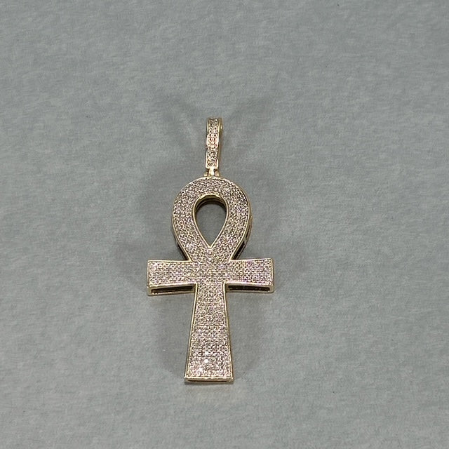 10K Yellow Gold Diamond Ankh Pendant; 1.0CTW; 15.7g