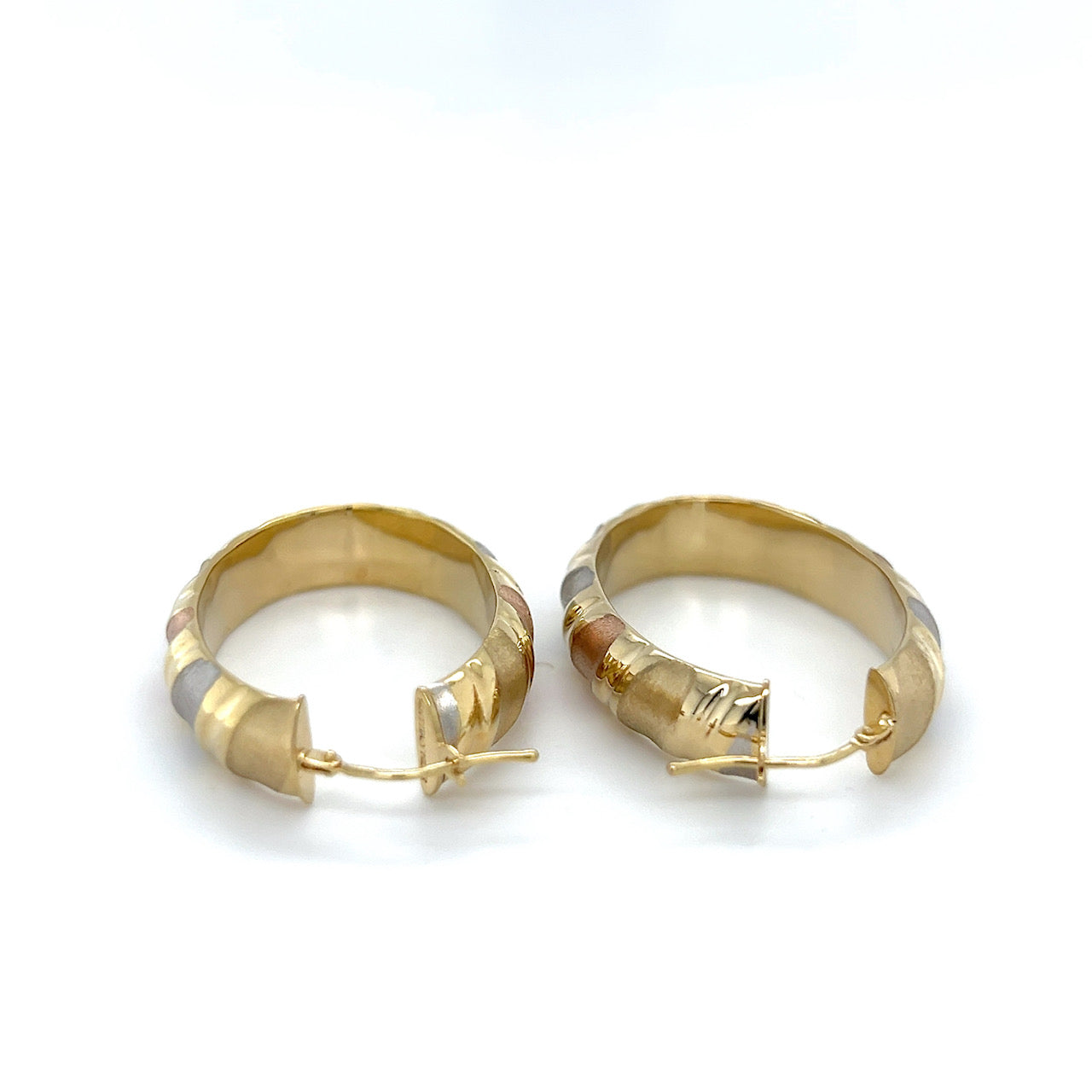 14K 3-Tone Gold Oval Hoop Earrings; 3.1DWT; 4.9g