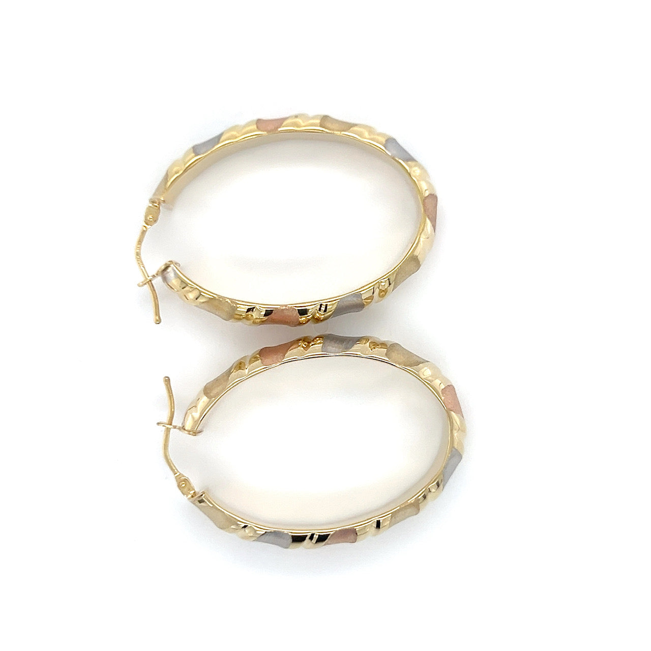 14K 3-Tone Gold Oval Hoop Earrings; 3.1DWT; 4.9g