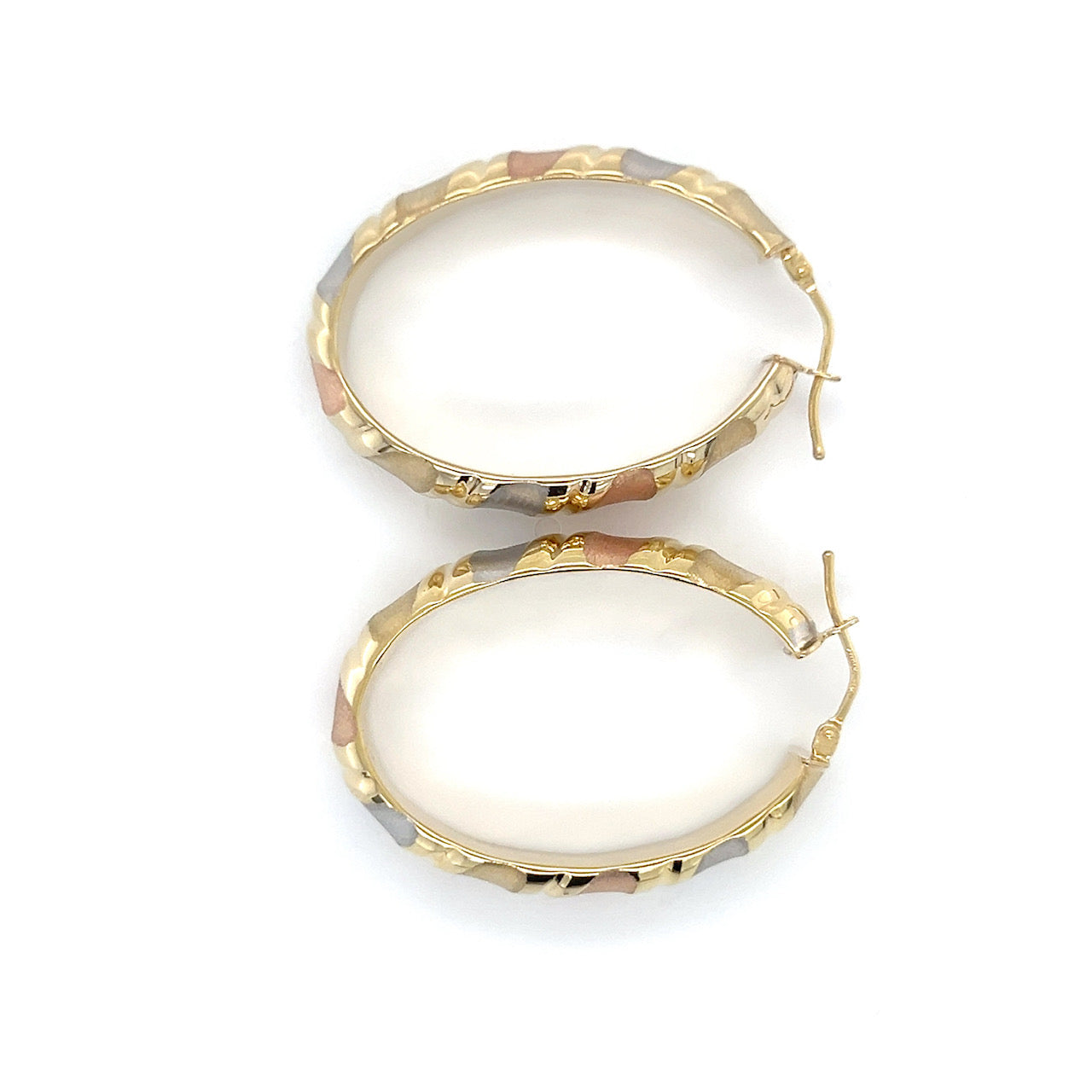 14K 3-Tone Gold Oval Hoop Earrings; 3.1DWT; 4.9g