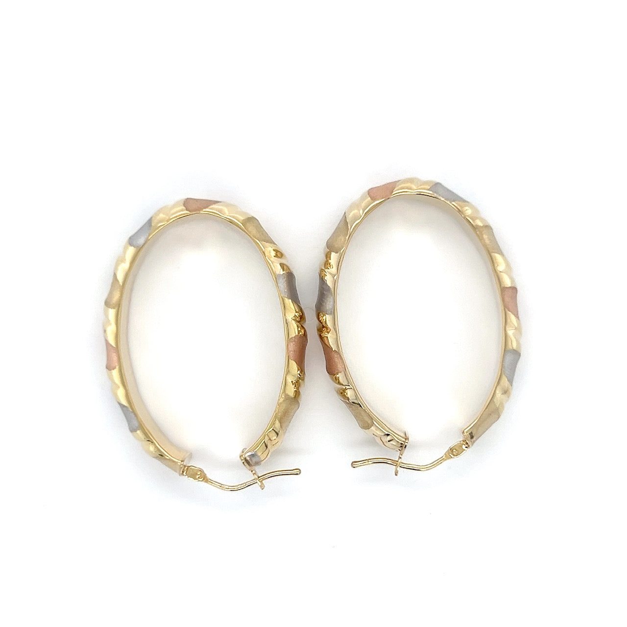 14K 3-Tone Gold Oval Hoop Earrings; 3.1DWT; 4.9g