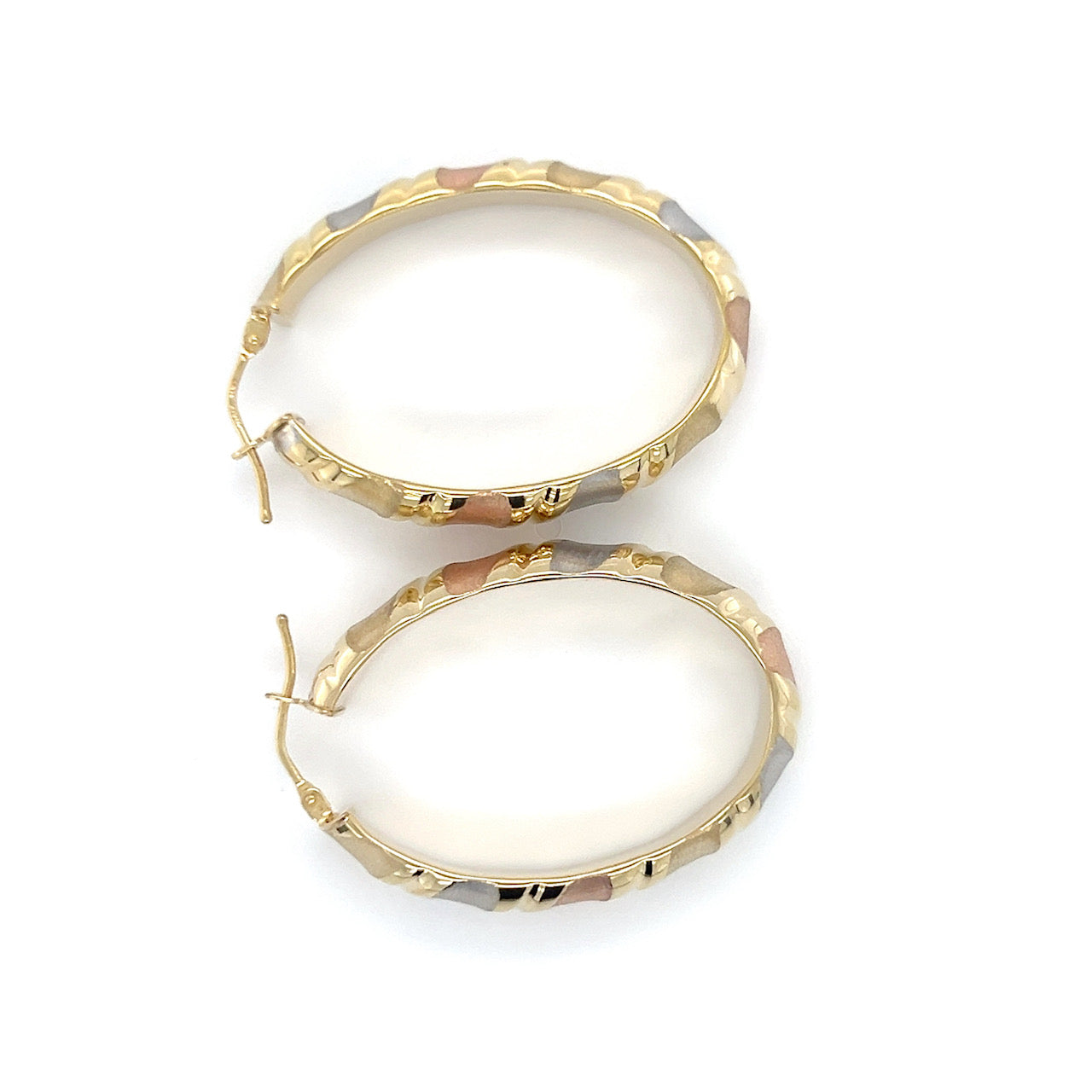 14K 3-Tone Gold Oval Hoop Earrings; 3.1DWT; 4.9g