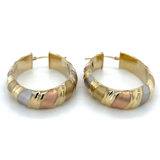 14K 3-Tone Gold Oval Hoop Earrings; 3.1DWT; 4.9g