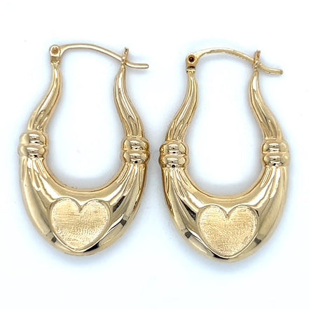 14K Yellow Gold Heart Hoop Earrings; 2.3DWT; 3.6g