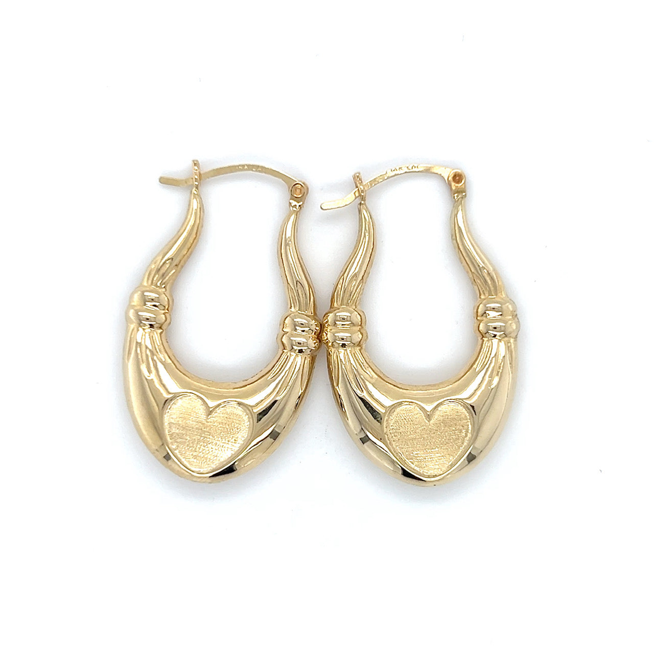14K Yellow Gold Heart Hoop Earrings; 2.3DWT; 3.6g