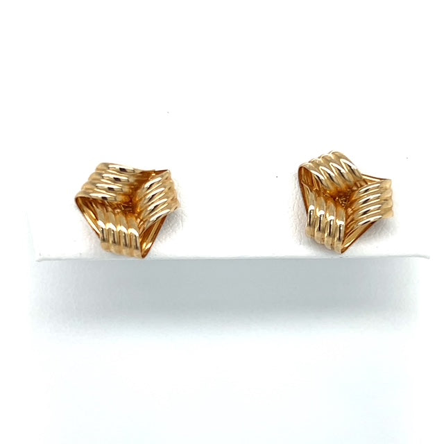 14K Yellow Gold Ribbed Knot Stud Earrings; 0.7DWT; 1.2g