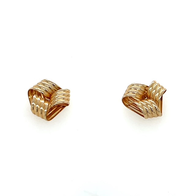 14K Yellow Gold Ribbed Knot Stud Earrings; 0.7DWT; 1.2g
