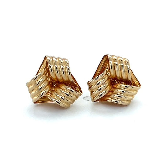 14K Yellow Gold Ribbed Knot Stud Earrings; 0.7DWT; 1.2g