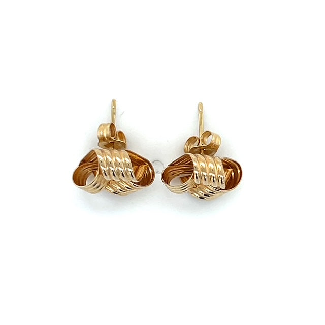 14K Yellow Gold Ribbed Knot Stud Earrings; 0.7DWT; 1.2g