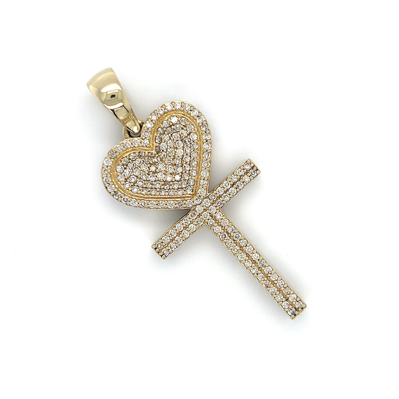 10K Yellow Gold Diamond Heart Cross Pendant; 2.0 CTW; 12.8g