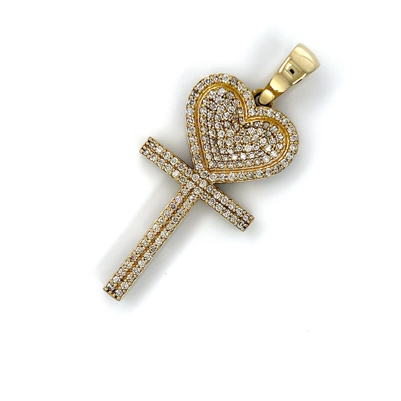 10K Yellow Gold Diamond Heart Cross Pendant; 2.0 CTW; 12.8g
