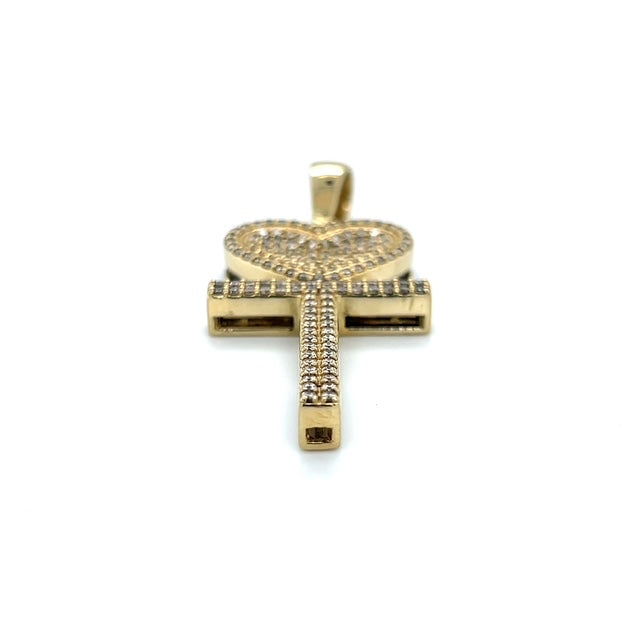 10K Yellow Gold Diamond Heart Cross Pendant; 2.0 CTW; 12.8g
