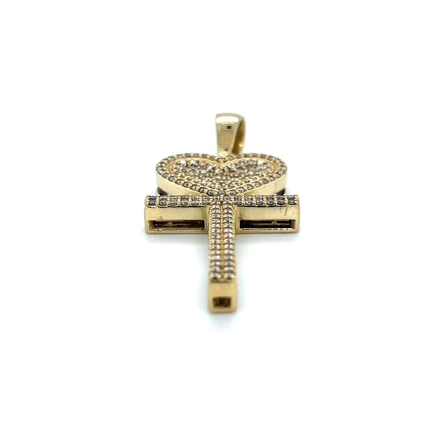 10K Yellow Gold Diamond Heart Cross Pendant; 2.0 CTW; 12.8g