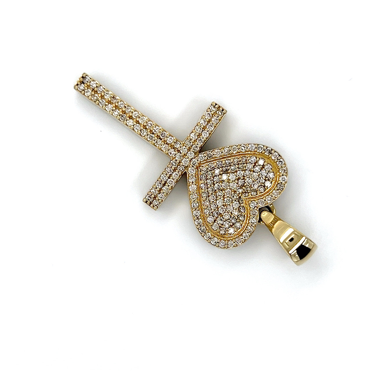 10K Yellow Gold Diamond Heart Cross Pendant; 2.0 CTW; 12.8g