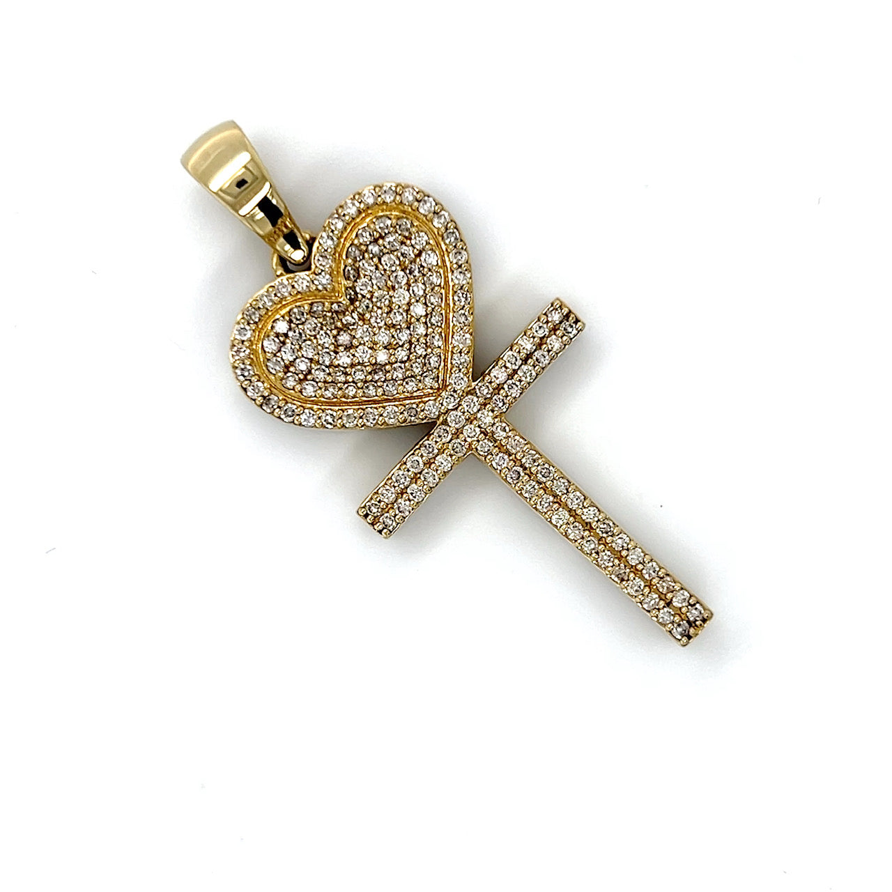 10K Yellow Gold Diamond Heart Cross Pendant; 2.0 CTW; 12.8g
