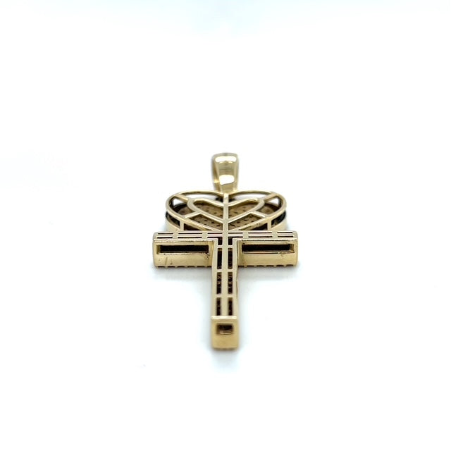 10K Yellow Gold Diamond Heart Cross Pendant; 2.0 CTW; 12.8g